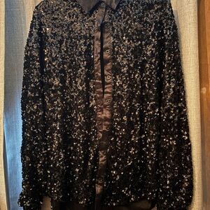 Black Sequin Button-Up Shirt